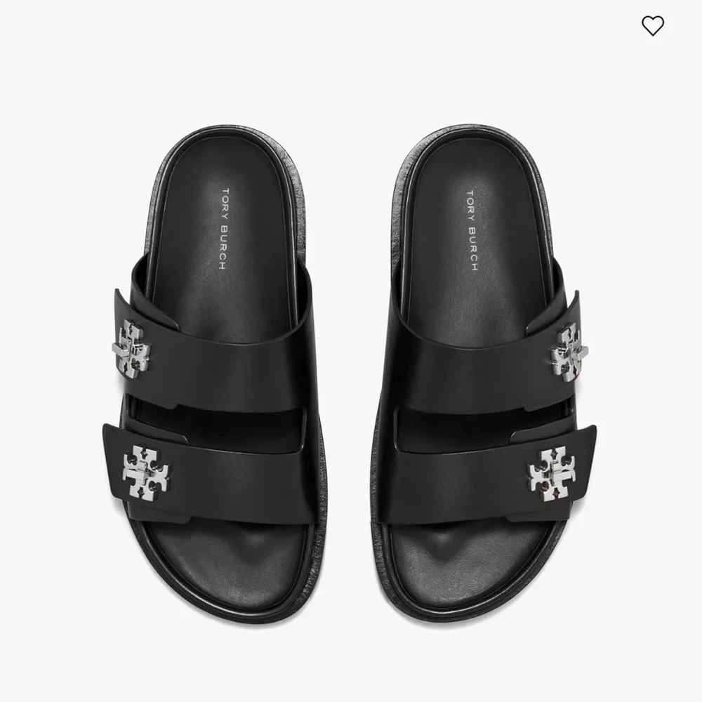 Tory Burch Black Turnlock Sport Slides with Silver Accents